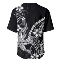Black Aloha Hawaii Baseball Jersey Polynesian Shark Tattoo With Plumeria - Polynesian Pride