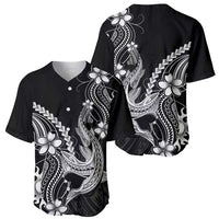 Black Aloha Hawaii Baseball Jersey Polynesian Shark Tattoo With Plumeria - Polynesian Pride