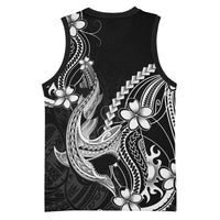 Black Aloha Hawaii Basketball Jersey Polynesian Shark Tattoo With Plumeria - Polynesian Pride