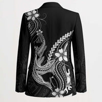 Black Aloha Hawaii Blazer Polynesian Shark Tattoo With Plumeria - Polynesian Pride