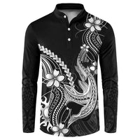 Black Aloha Hawaii Button Sweatshirt Polynesian Shark Tattoo With Plumeria - Polynesian Pride