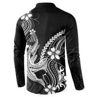 Black Aloha Hawaii Button Sweatshirt Polynesian Shark Tattoo With Plumeria - Polynesian Pride