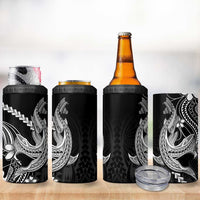 Black Aloha Hawaii 4 in 1 Can Cooler Tumbler Polynesian Shark Tattoo With Plumeria - Polynesian Pride