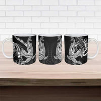 Black Aloha Hawaii Ceramic Mug Polynesian Shark Tattoo With Plumeria - Polynesian Pride