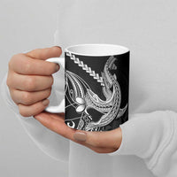 Black Aloha Hawaii Ceramic Mug Polynesian Shark Tattoo With Plumeria - Polynesian Pride