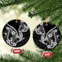 Black Aloha Hawaii Ceramic Ornament Polynesian Shark Tattoo With Plumeria - Polynesian Pride