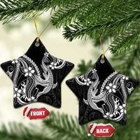 Black Aloha Hawaii Ceramic Ornament Polynesian Shark Tattoo With Plumeria - Polynesian Pride