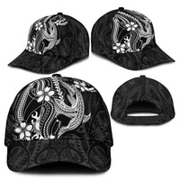 Black Aloha Hawaii Classic Cap Polynesian Shark Tattoo With Plumeria - Polynesian Pride