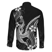 Black Aloha Hawaii Family Matching Off The Shoulder Long Sleeve Dress and Hawaiian Shirt Polynesian Shark Tattoo With Plumeria LT14 - Polynesian Pride