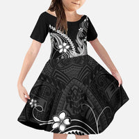 Black Aloha Hawaii Family Matching Short Sleeve Bodycon Dress and Hawaiian Shirt Polynesian Shark Tattoo With Plumeria LT14 Daughter's Dress Black - Polynesian Pride