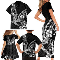 Black Aloha Hawaii Family Matching Short Sleeve Bodycon Dress and Hawaiian Shirt Polynesian Shark Tattoo With Plumeria - Polynesian Pride