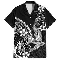 Black Aloha Hawaii Family Matching Short Sleeve Bodycon Dress and Hawaiian Shirt Polynesian Shark Tattoo With Plumeria - Polynesian Pride
