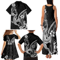 Black Aloha Hawaii Family Matching Tank Maxi Dress and Hawaiian Shirt Polynesian Shark Tattoo With Plumeria - Polynesian Pride