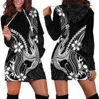 Black Aloha Hawaii Hoodie Dress Polynesian Shark Tattoo With Plumeria - Polynesian Pride