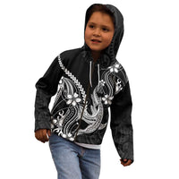 Black Aloha Hawaii Kid Hoodie Polynesian Shark Tattoo With Plumeria - Polynesian Pride