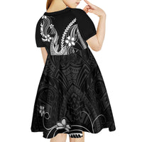 Black Aloha Hawaii Kid Short Sleeve Dress Polynesian Shark Tattoo With Plumeria - Polynesian Pride
