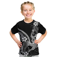 Black Aloha Hawaii Kid T Shirt Polynesian Shark Tattoo With Plumeria - Polynesian Pride