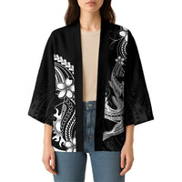 Black Aloha Hawaii Kimono Polynesian Shark Tattoo With Plumeria - Polynesian Pride