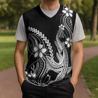 Black Aloha Hawaii Christmas Knitted V-Neck Vest Polynesian Shark Tattoo With Plumeria - Polynesian Pride
