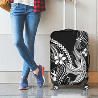 Black Aloha Hawaii Luggage Cover Polynesian Shark Tattoo With Plumeria - Polynesian Pride