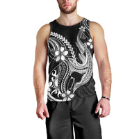 Black Aloha Hawaii Men Tank Top Polynesian Shark Tattoo With Plumeria - Polynesian Pride