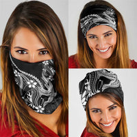Black Aloha Hawaii Neck Gaiter Polynesian Shark Tattoo With Plumeria - Polynesian Pride