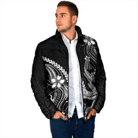 Black Aloha Hawaii Padded Jacket Polynesian Shark Tattoo With Plumeria - Polynesian Pride