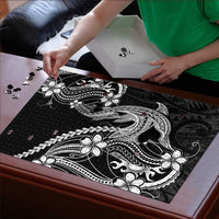 Black Aloha Hawaii Puzzle Polynesian Shark Tattoo With Plumeria - Polynesian Pride