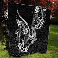 Black Aloha Hawaii Quilt Polynesian Shark Tattoo With Plumeria - Polynesian Pride