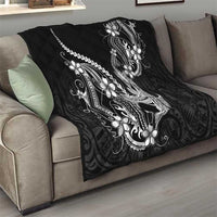 Black Aloha Hawaii Quilt Polynesian Shark Tattoo With Plumeria - Polynesian Pride