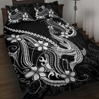 Black Aloha Hawaii Quilt Bed Set Polynesian Shark Tattoo With Plumeria - Polynesian Pride