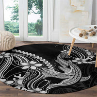 Black Aloha Hawaii Round Carpet Polynesian Shark Tattoo With Plumeria - Polynesian Pride