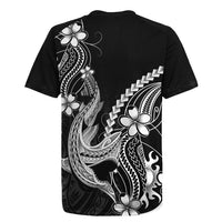Black Aloha Hawaii Rugby Jersey Polynesian Shark Tattoo With Plumeria - Polynesian Pride