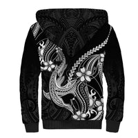 Black Aloha Hawaii Sherpa Hoodie Polynesian Shark Tattoo With Plumeria - Polynesian Pride