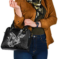 Black Aloha Hawaii Shoulder Handbag Polynesian Shark Tattoo With Plumeria - Polynesian Pride