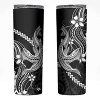 Black Aloha Hawaii Skinny Tumbler Polynesian Shark Tattoo With Plumeria - Polynesian Pride