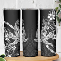Black Aloha Hawaii Skinny Tumbler Polynesian Shark Tattoo With Plumeria - Polynesian Pride