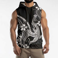 Black Aloha Hawaii Sleeveless Hoodie Polynesian Shark Tattoo With Plumeria - Polynesian Pride