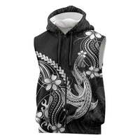 Black Aloha Hawaii Sleeveless Zip Hoodie Polynesian Shark Tattoo With Plumeria - Polynesian Pride