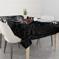 Black Aloha Hawaii Tablecloth Polynesian Shark Tattoo With Plumeria - Polynesian Pride