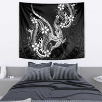 Black Aloha Hawaii Tapestry Polynesian Shark Tattoo With Plumeria - Polynesian Pride