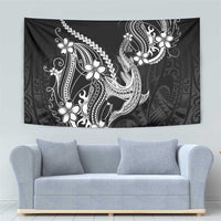 Black Aloha Hawaii Tapestry Polynesian Shark Tattoo With Plumeria - Polynesian Pride