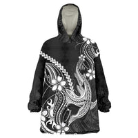 Black Aloha Hawaii Wearable Blanket Hoodie Polynesian Shark Tattoo With Plumeria - Polynesian Pride