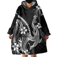 Black Aloha Hawaii Wearable Blanket Hoodie Polynesian Shark Tattoo With Plumeria - Polynesian Pride
