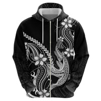 Black Aloha Hawaii Zip Hoodie Polynesian Shark Tattoo With Plumeria - Polynesian Pride