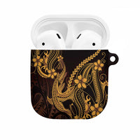Gold Black Aloha Hawaii AirPods Case Polynesian Shark Tattoo With Plumeria - Polynesian Pride