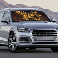 Gold Black Aloha Hawaii Auto Sun Shade Polynesian Shark Tattoo With Plumeria - Polynesian Pride