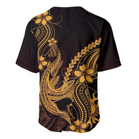 Gold Black Aloha Hawaii Baseball Jersey Polynesian Shark Tattoo With Plumeria - Polynesian Pride