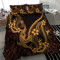 Gold Black Aloha Hawaii Bedding Set Polynesian Shark Tattoo With Plumeria - Polynesian Pride