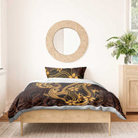 Gold Black Aloha Hawaii Bedding Set Polynesian Shark Tattoo With Plumeria - Polynesian Pride